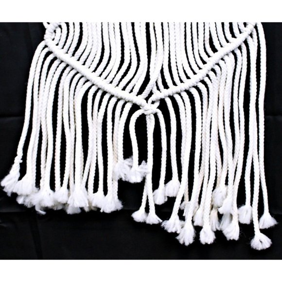 White Macrame 36" Wall Hanging Decor Bohemian Style Hanging Tassels - Picture 4 of 7